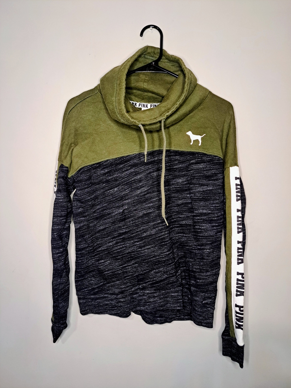 PINK Victoria's Secret Olive & Charcoal Colorblock Cowl Neck Sweater